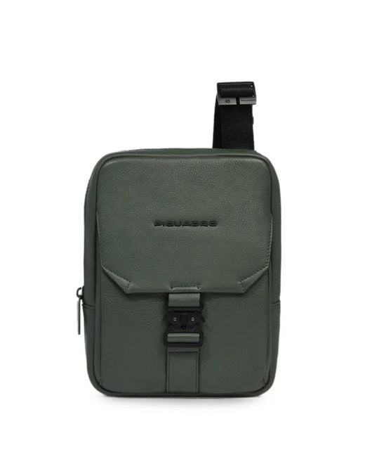 Piquadro Green Buckle-Fastening Leather Messenger Bag for men