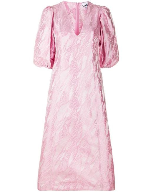 Ganni Midi-jurk Met Jacquard in het Pink