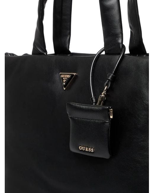 Guess Black Logo-Plaque Padded Tote Bag