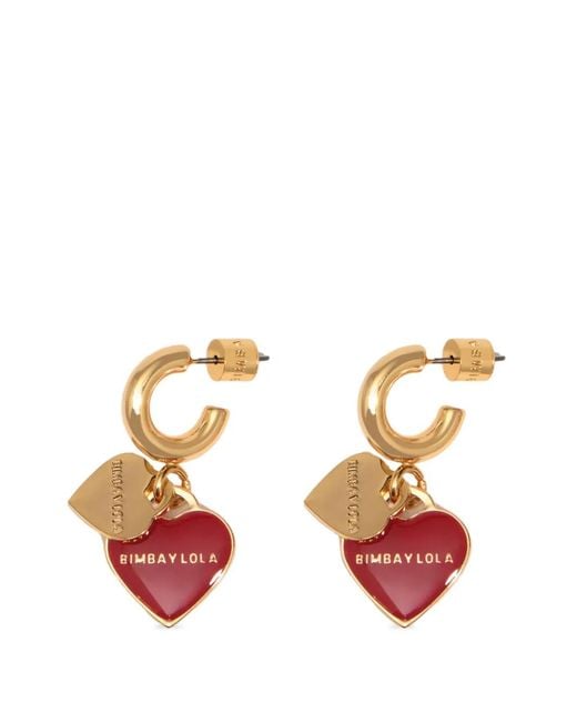 Bimba Y Lola Pink Hoop Earrings With Double Heart Logo