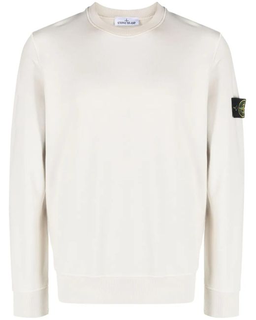 Stone Island White Compass-Patch Crew-Neck Sweatshirt for men