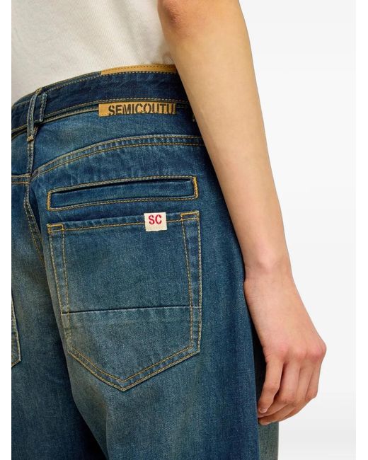 Semicouture Blue Cynthia Belted Faded-Effect Jeans