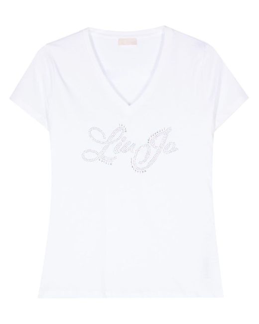 | T-shirt in cotone con logo con strass | female | BIANCO | S di Liu Jo in White