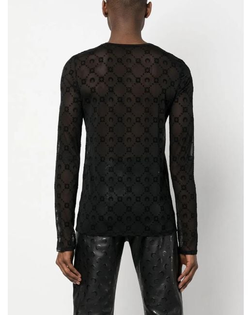 MARINE SERRE Black Moonogram-Pattern Long-Sleeve T-Shirt for men