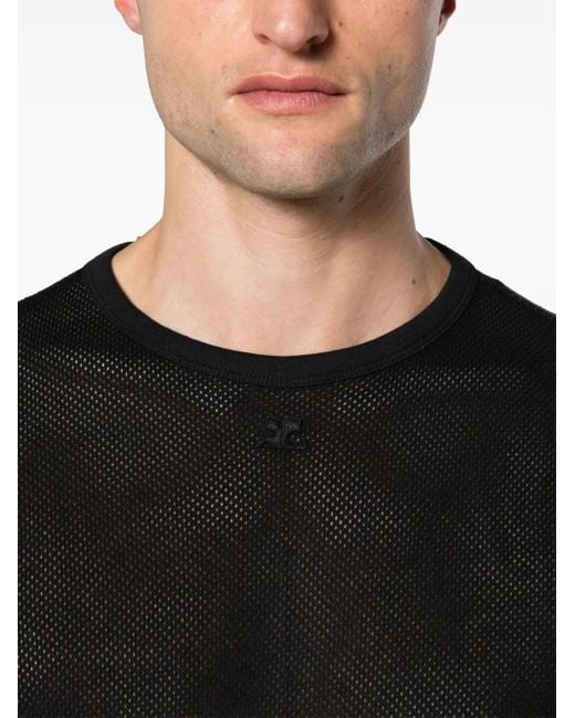 Courreges T-Shirt Met Ronde Hals En Mesh in het Black voor heren