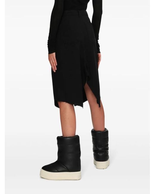 Rick Owens Black Raw-Cut Midi Skirt