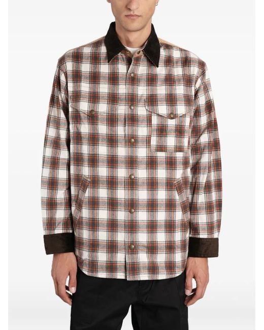 Junya Watanabe Brown Checked Corduroy-Paneled Overshirt for men