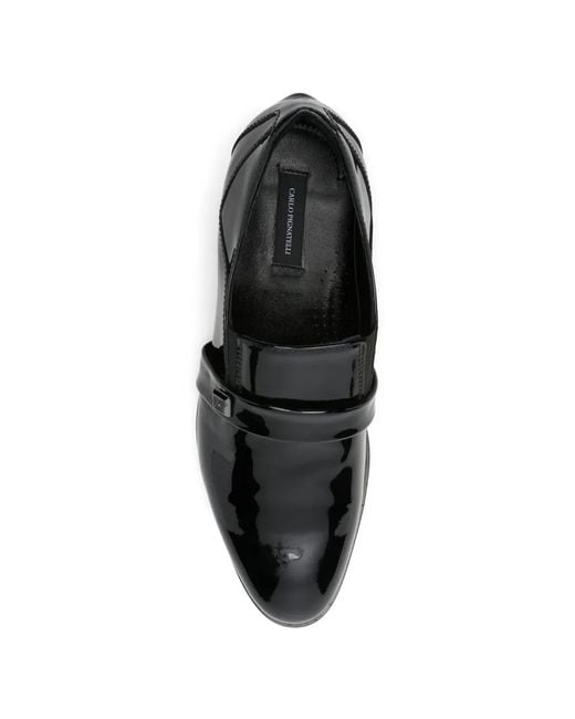 Carlo Pignatelli Black Patent-Leather Strap-Detail Loafers for men
