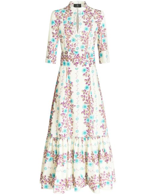 Etro Midi-Jurk Met Bloemenprint in het White