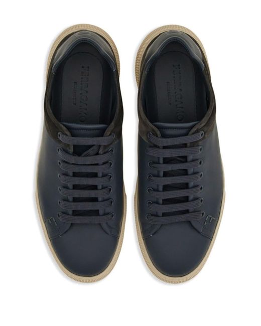 Ferragamo Blue Lace-up Leather Sneakers for men
