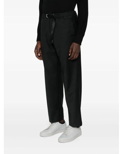 White Sand Black Elastic-waistband Buckled Straight-leg Trousers for men