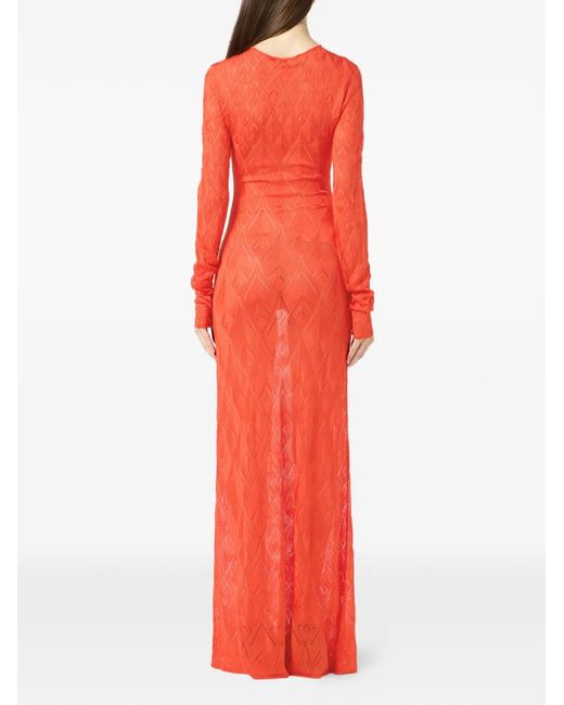 Blumarine Red Geometric Open-Knit Maxi Dress