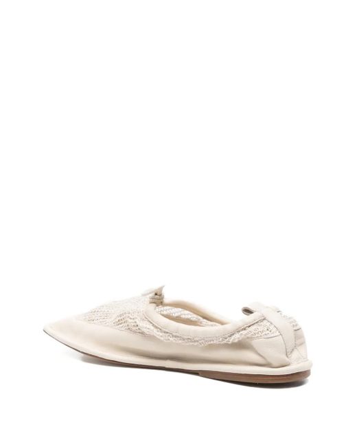 Hereu White Puntera Mesh-Panel Ballet Flats