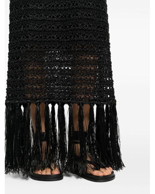 Erika Cavallini Semi Couture Black Fringed Maxi Dress