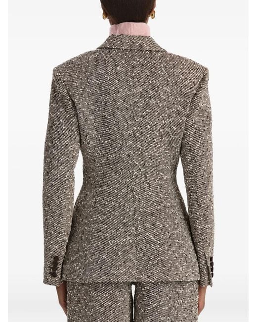 Oscar de la Renta Brown Tweed Single-Breasted Blazer