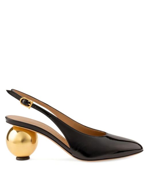 Ferragamo Black Tessie 70 Spherical Heel Leather Slingback Pumps