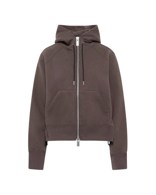 Sacai Brown Zip-Up Drawstring Hoodie