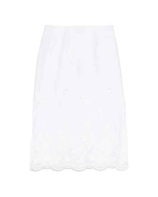Altuzarra White Embroidered Scalloped-Hem Skirt