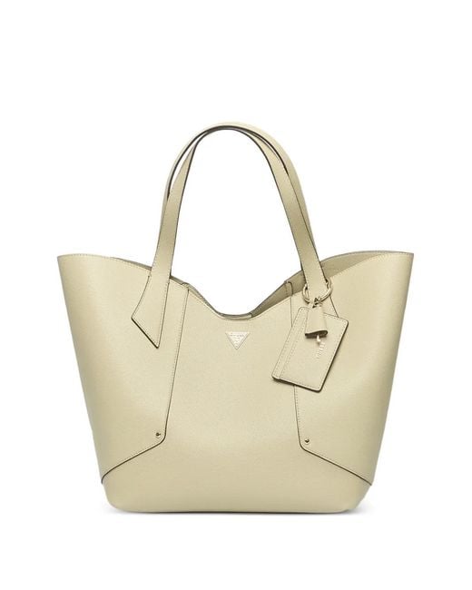 Guess Natural Large Darcy Logo-Plaque Pebble-Textured Tote Bag