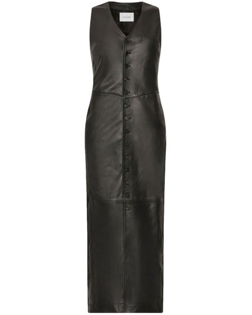 FRAME Black Leather Midi Dress