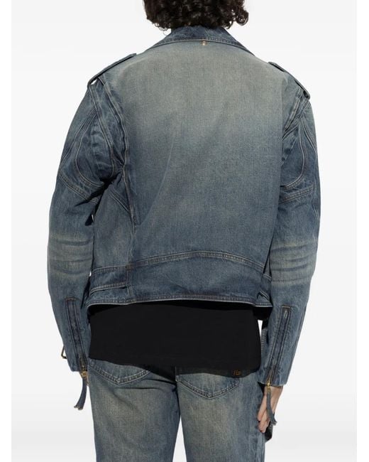 Chaqueta Vaquera Biker Con Cinturón Balmain de hombre de color Blue