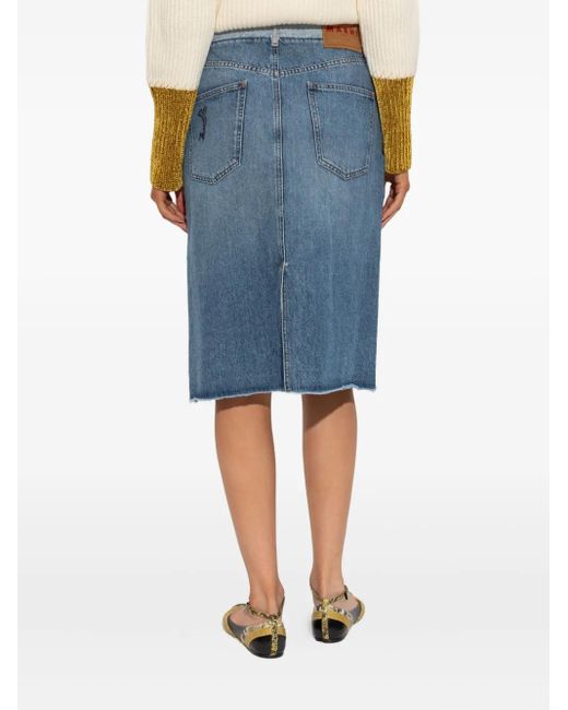 Jupe Mi-Longue En Jean À Fleurs Brodées Marni en coloris Blue