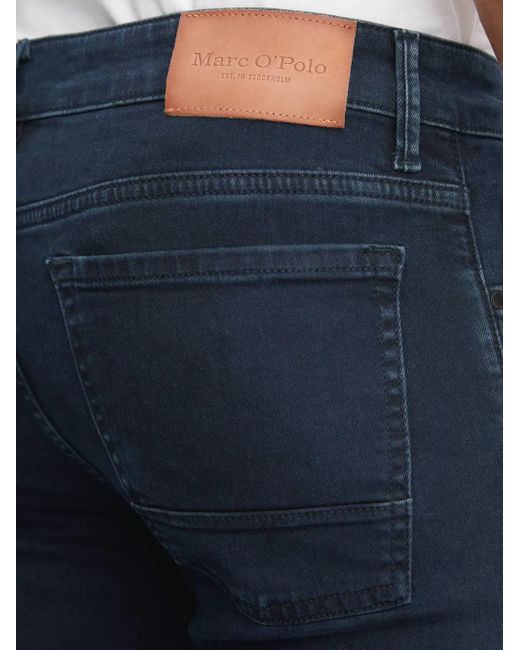 Marc O' Polo Blue Belt-Loops Leather-Patch Jeans for men