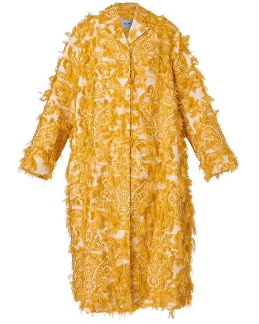 Erdem Yellow Single-breasted Jacquard Coat