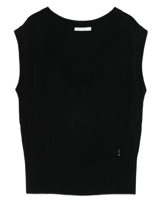 Patrizia Pepe Black V-Neck Wool Vest