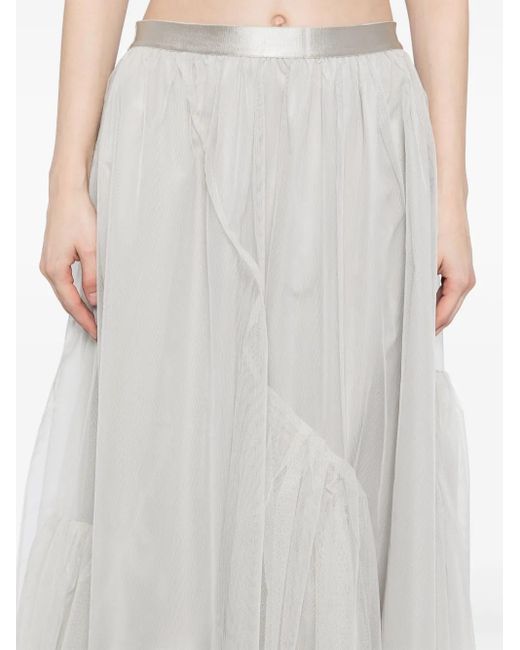JNBY White A-Line Flounce Hem Waist Skirt