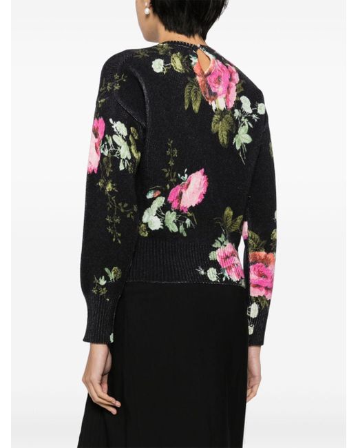 Erdem Black Merinopullover mit Blumenmotiv