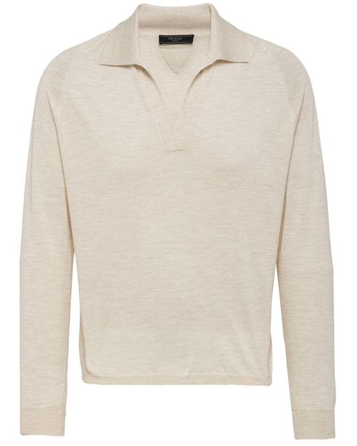 Prada White Short-sleeve Wool Polo Shirt for men