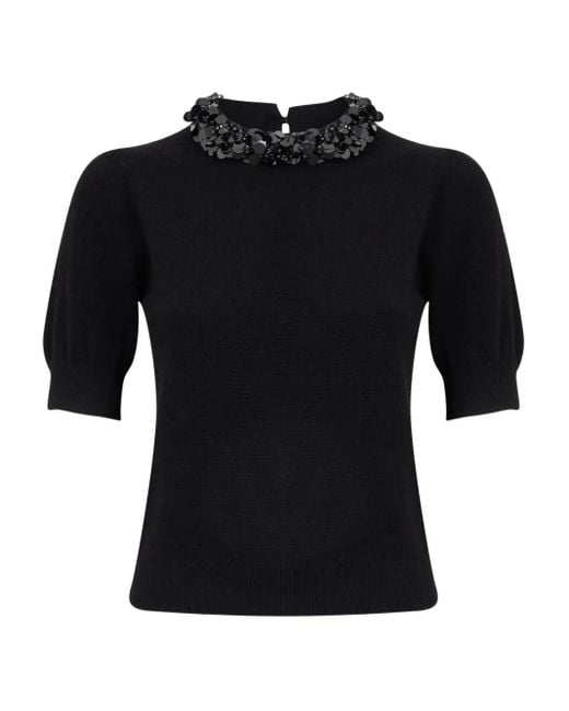 Ulla Johnson Black Liv Embroidered Knit Top