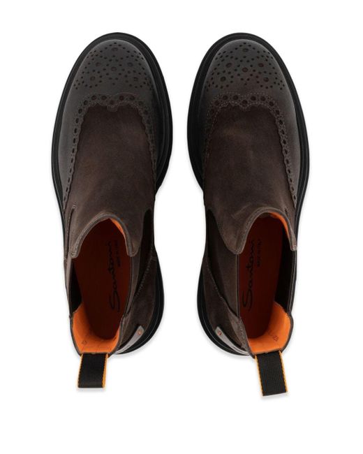 Santoni Brown Panelled Leather Ankle Boots for men