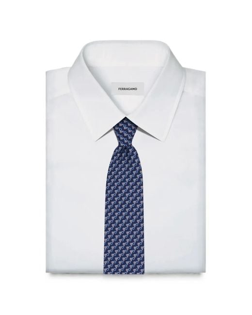 Ferragamo Blue Gancini Owl-Print Tie for men