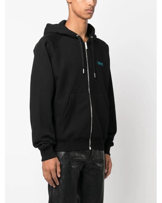 Versace Black Embroidered-City Lights Zip-Up Hoodie for men