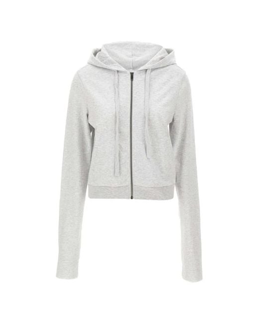 Entire studios White Zip Drawstring Cropped Hoodie