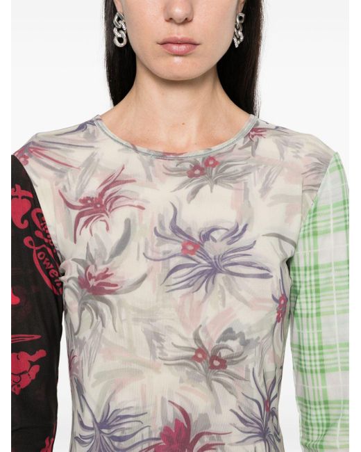 Chopova Lowena Gray T-Shirt mit kariertem Blumen-Print