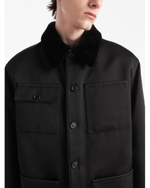 メンズ Prada シアリングカラー コート Black