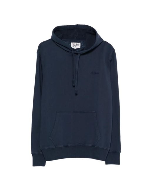 Mc2 Saint Barth Blue Drawstring Embroidered Hoodie for men