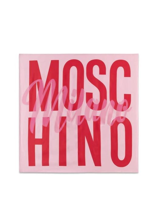 Moschino Red Logo-Print Square Scarf
