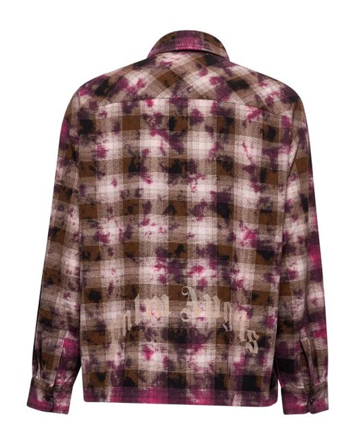 Palm Angels Red Checked Shirt With Curved Logo for men