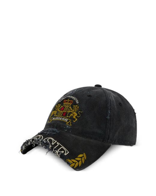 Martine Rose Black Distressed Crest-Embroidered Cap