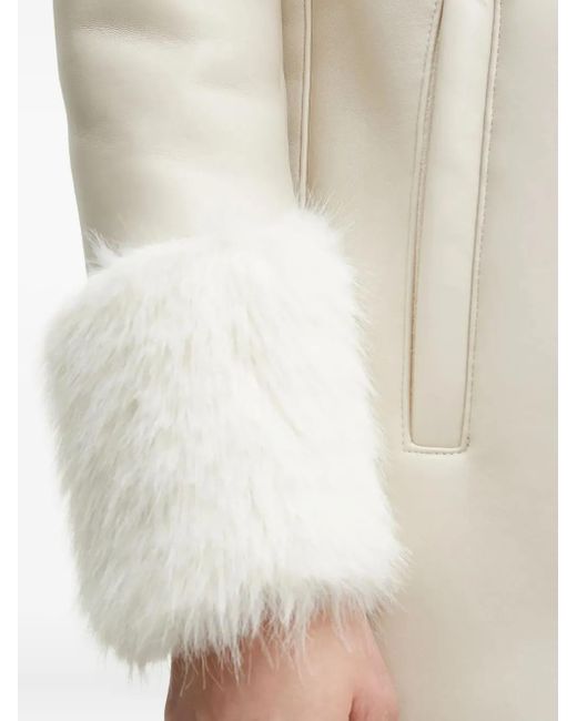Guess White Faux-Fur-Trimmed Hooded Coat