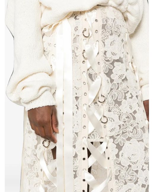Simone Rocha White Lace-Up Floral-Lace Midi Skirt