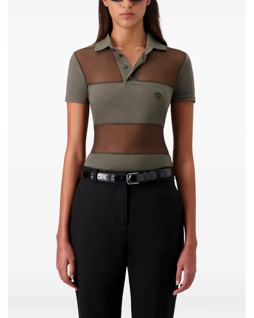 Coperni Green Sheer Striped Button Polo Shirt