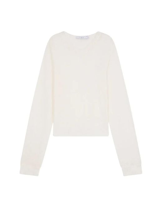 IRO White Selhy V-Neck Long-Sleeve Top