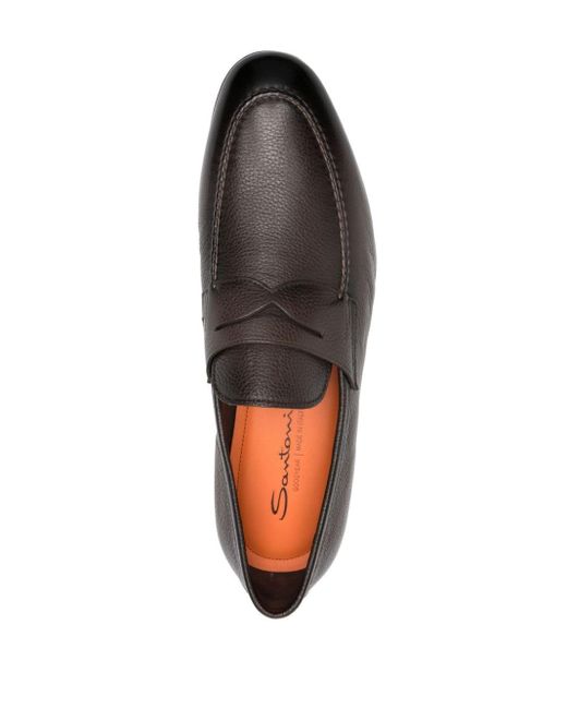 Santoni Gray Penny-slot Leather Loafers for men
