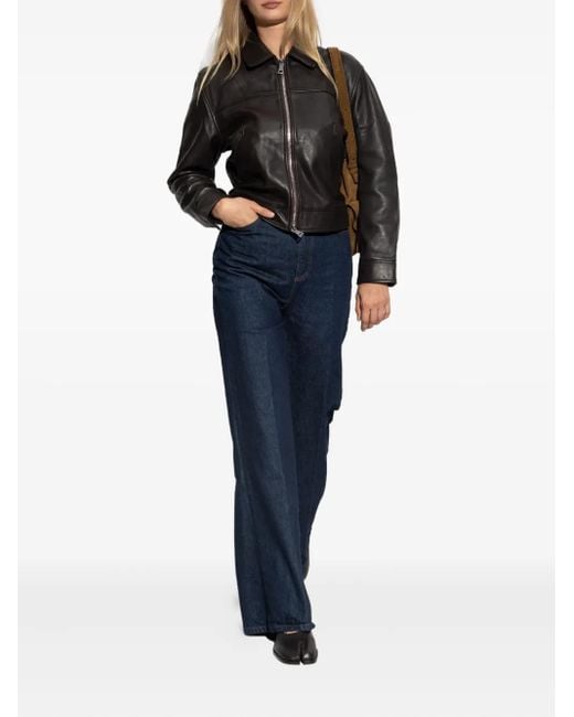 Officine Generale Black Zip-Up Leather Jacket
