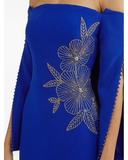 Gatti Nolli by Marwan Blue Floral-Embroidered Gown Dress